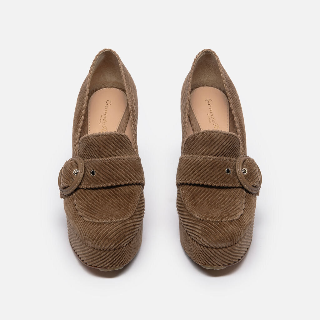 Gianvito Rossi Brown Corduroy Platform Loafers