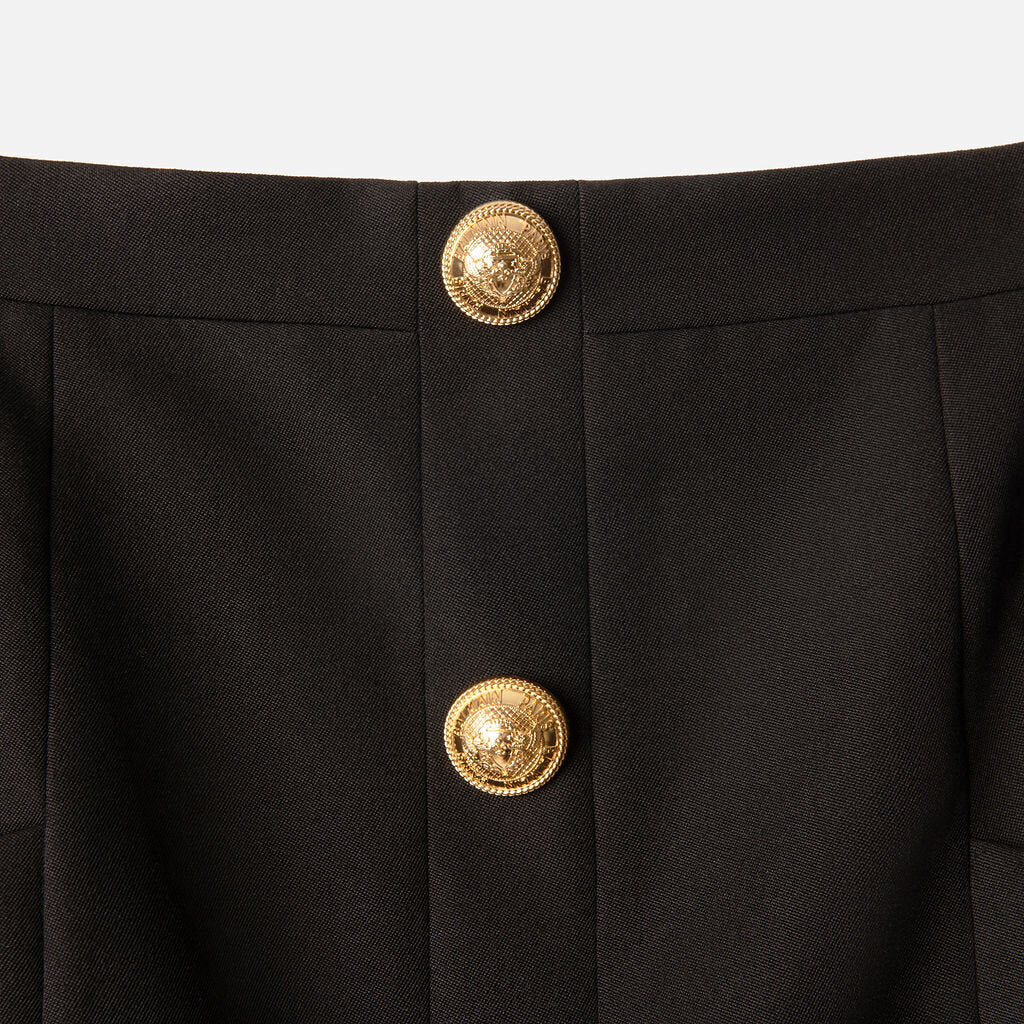 Balmain Black Wool Skirt with Gold Buttons