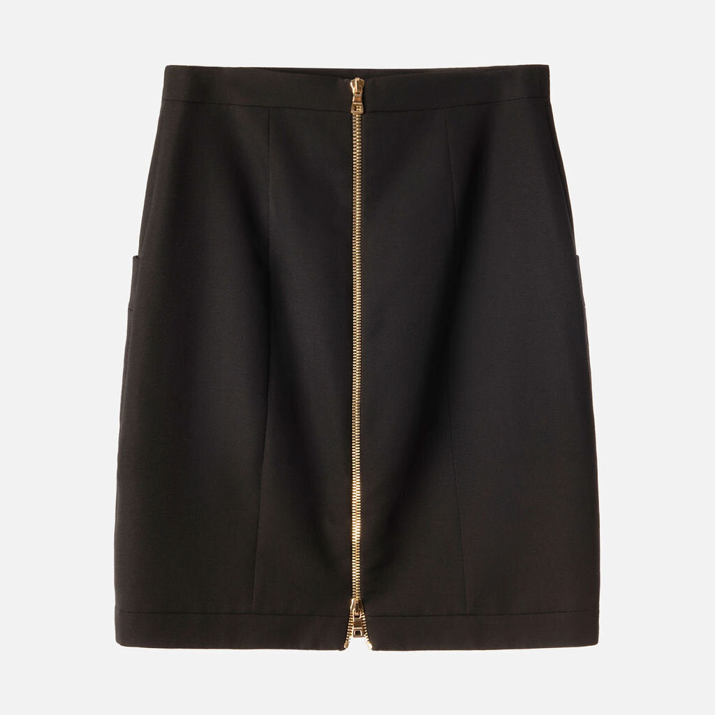 Balmain Black Wool Skirt with Gold Buttons