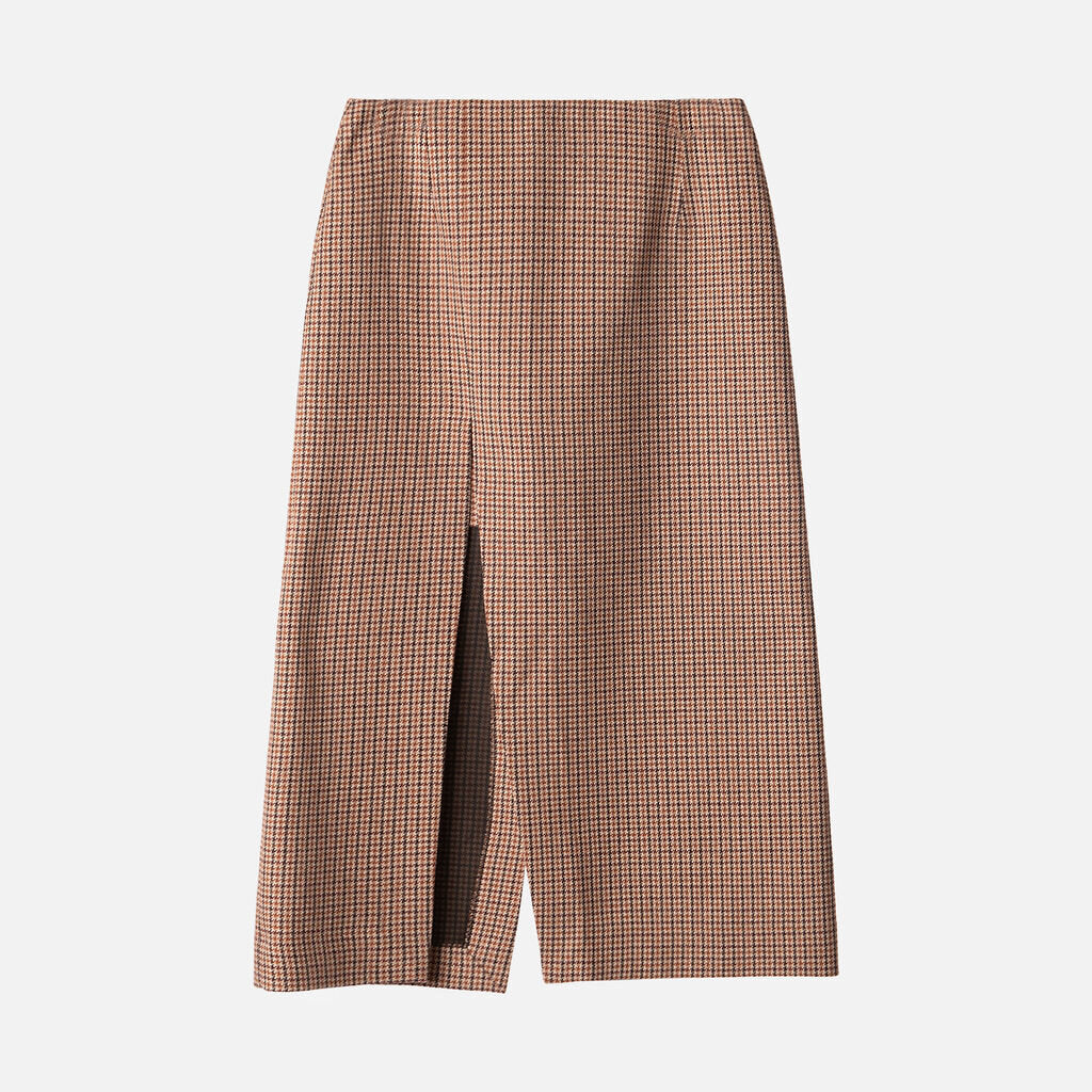 Maje Maroon Houndstooth Cotton & Wool Skirt