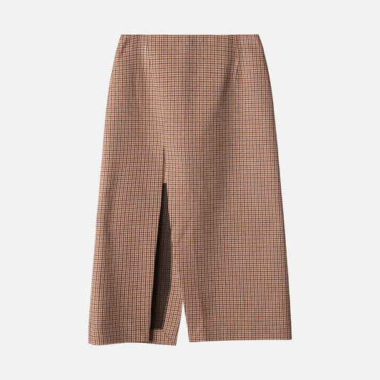 Maje Maroon Houndstooth Cotton & Wool Skirt