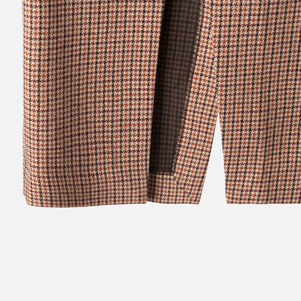 Maje Maroon Houndstooth Cotton & Wool Skirt