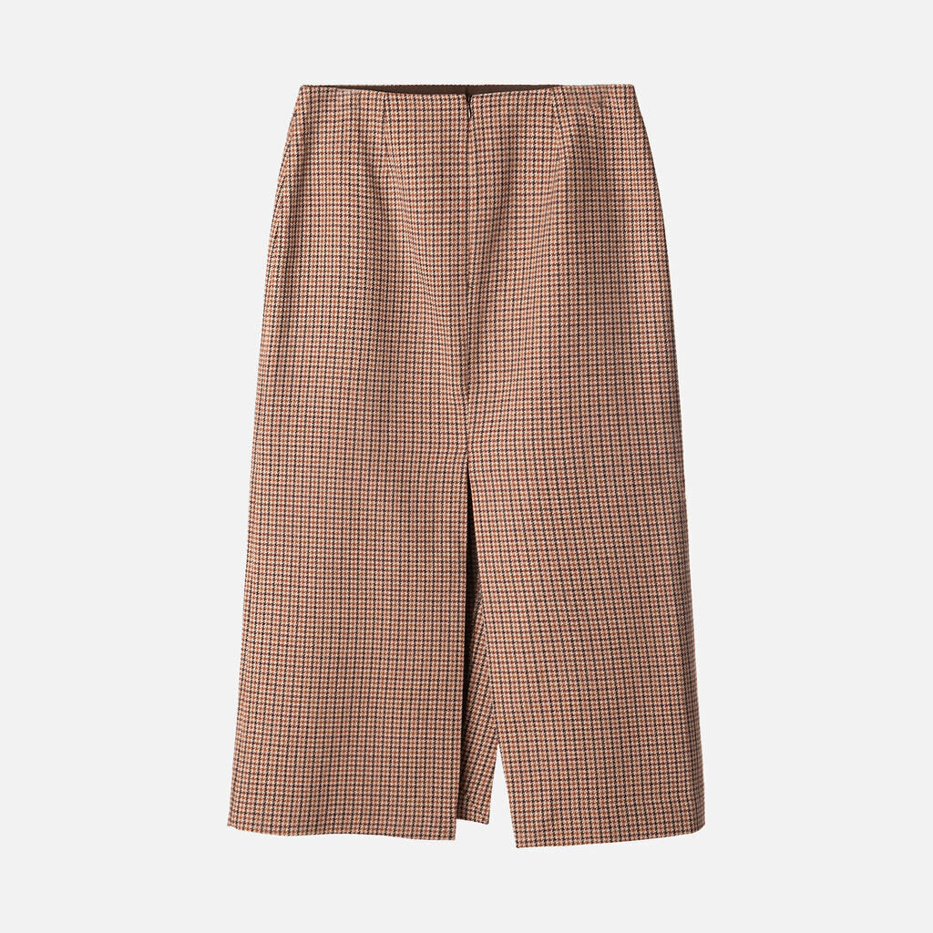 Maje Maroon Houndstooth Cotton & Wool Skirt