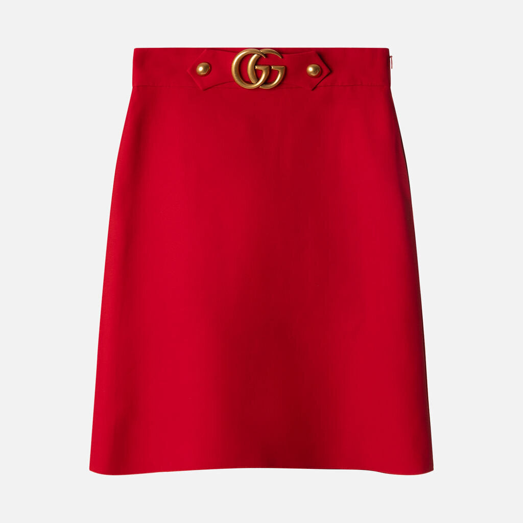 Gucci Red A Line Gold GG Silk Wool Blend Skirt