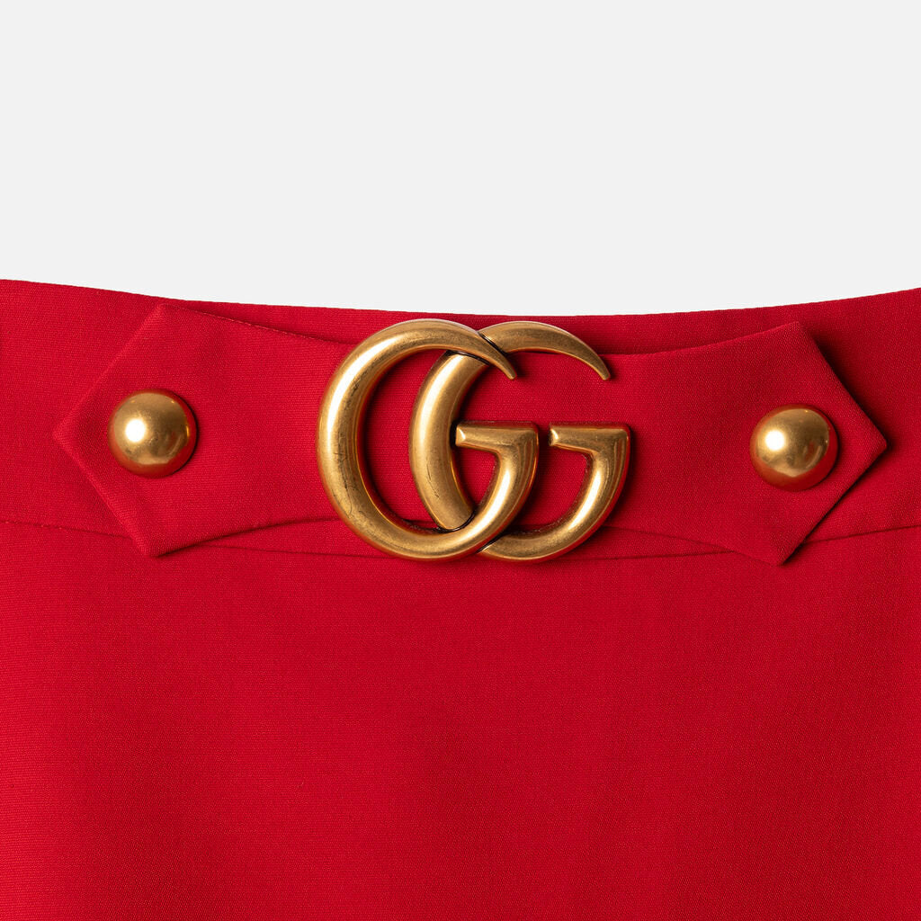 Gucci Red A Line Gold GG Silk Wool Blend Skirt