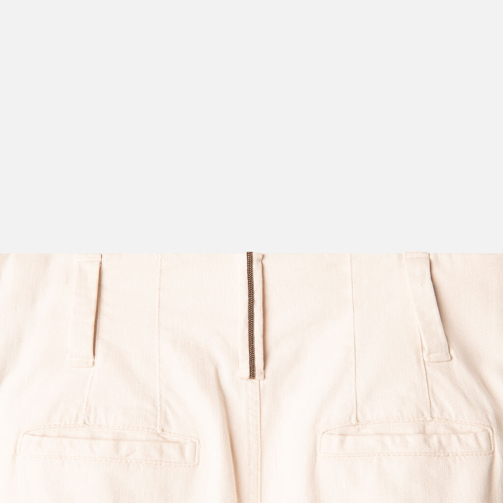 Brunello Beige Cotton Straight Leg Trousers