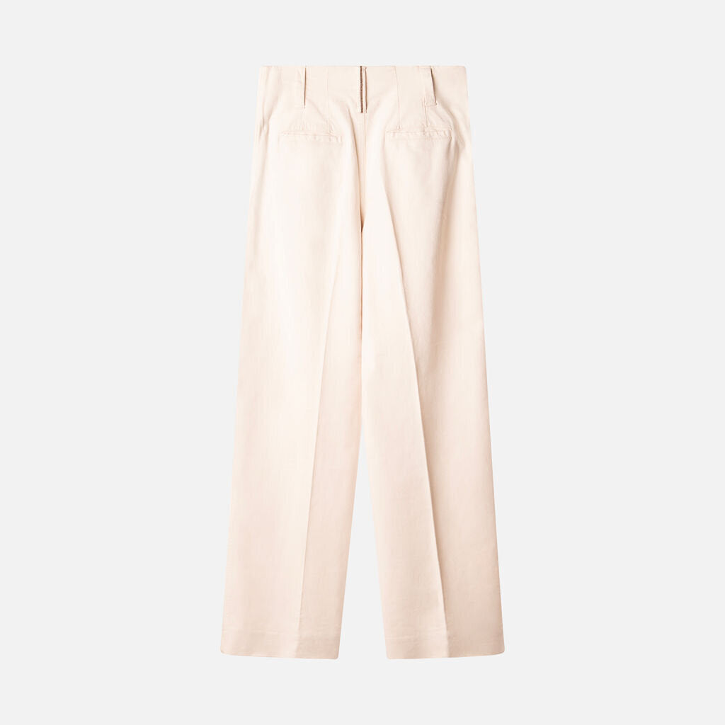 Brunello Beige Cotton Straight Leg Trousers
