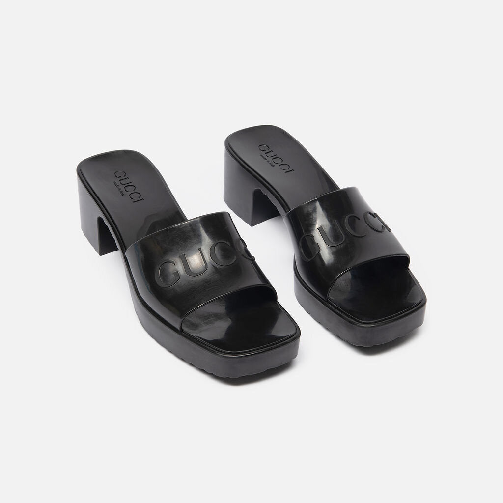 Gucci Black Rubber GG Sandals