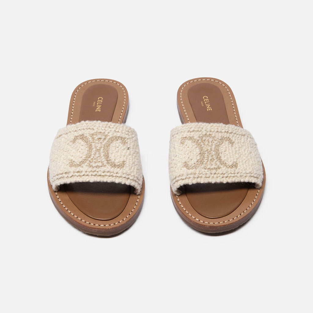 Celine Cream Logo Slide Mules