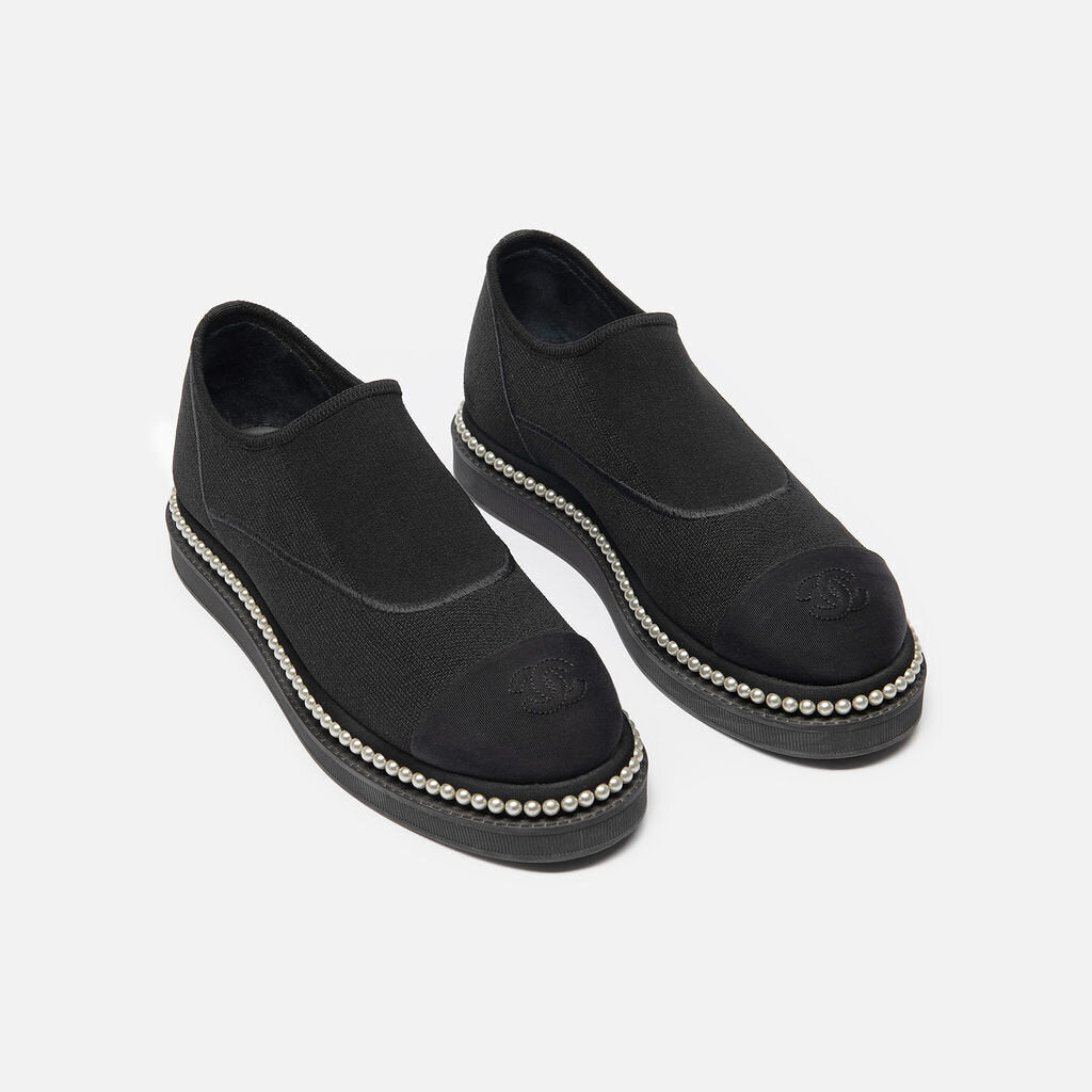 Chanel Black Knit Slip On Sneaker