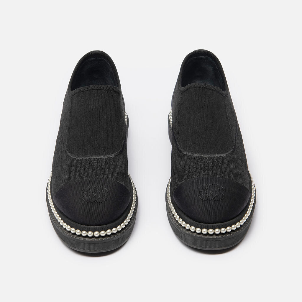 Chanel Black Knit Slip On Sneaker