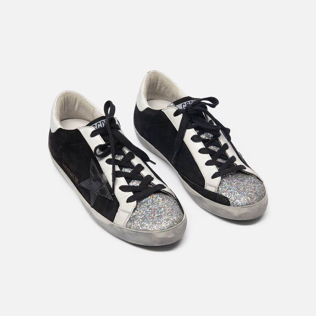 Golden Goose Black Suede & Glitter Sneakers