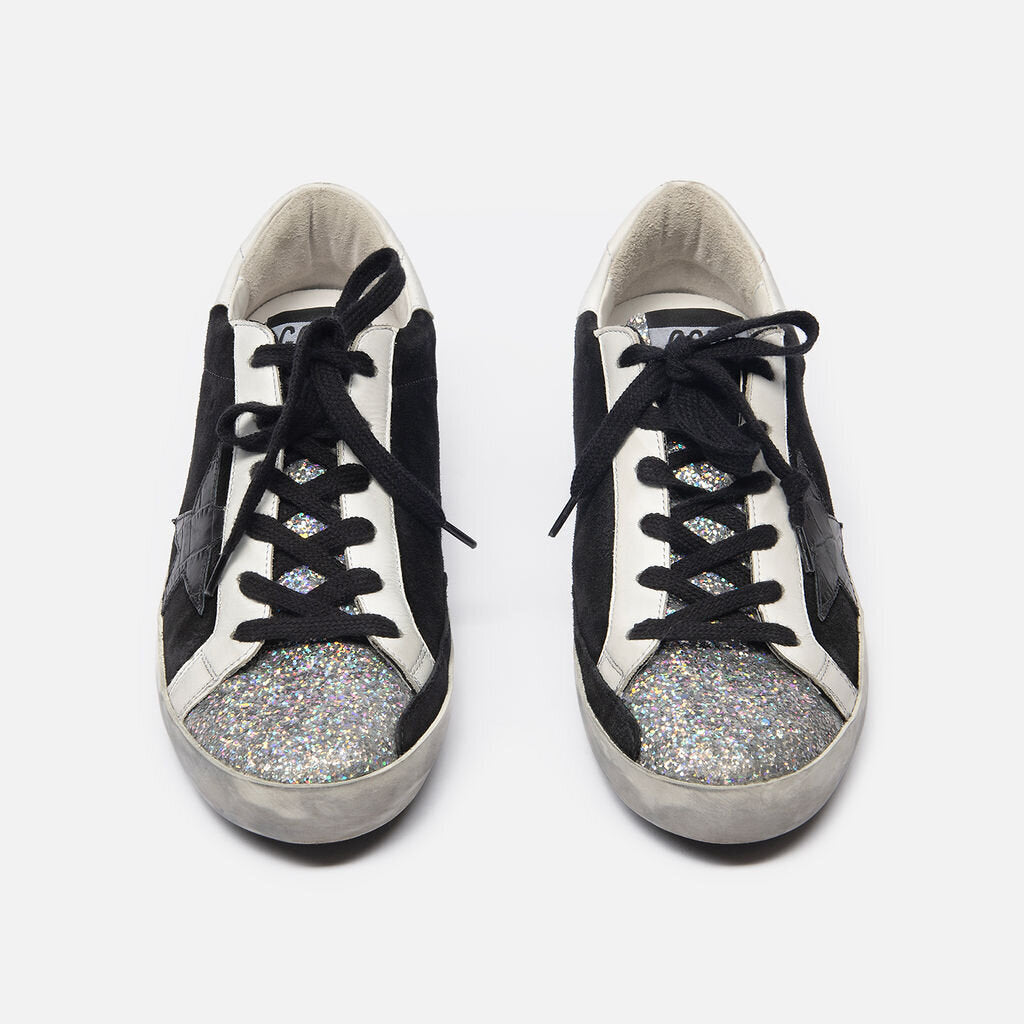 Golden Goose Black Suede & Glitter Sneakers