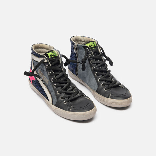 Golden Goose Blue Calfhair & Glitter Sneakers