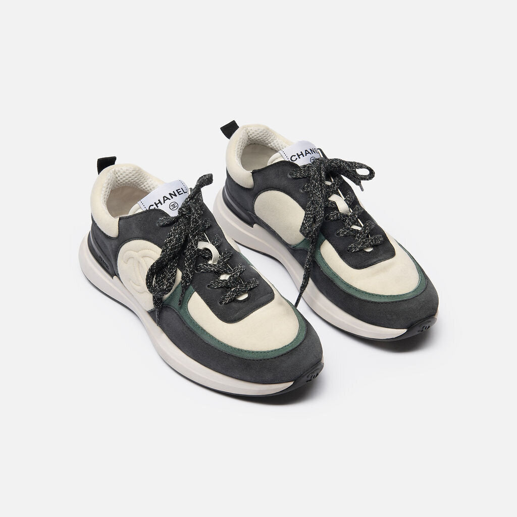 Chanel Black & White Fabric Sneakers