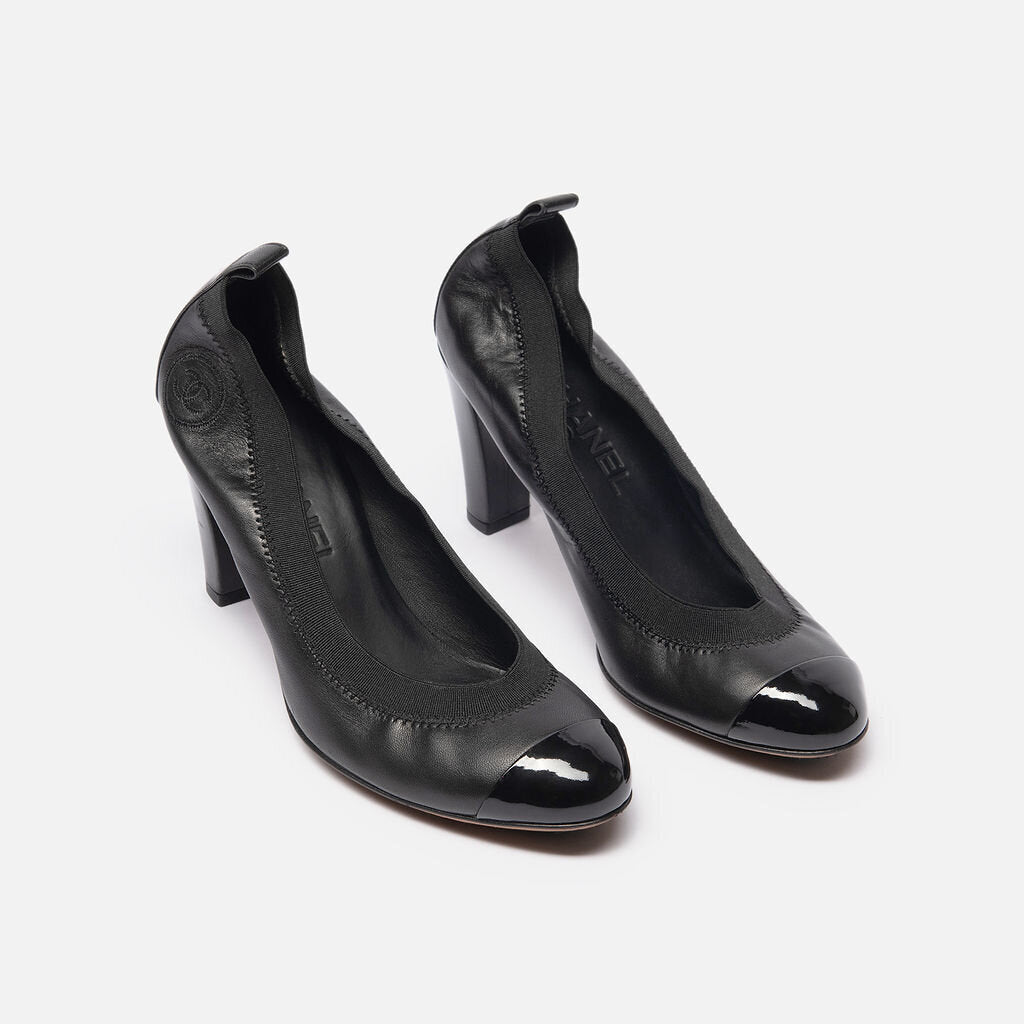 Chanel Black Leather Stretch Ballet Pump