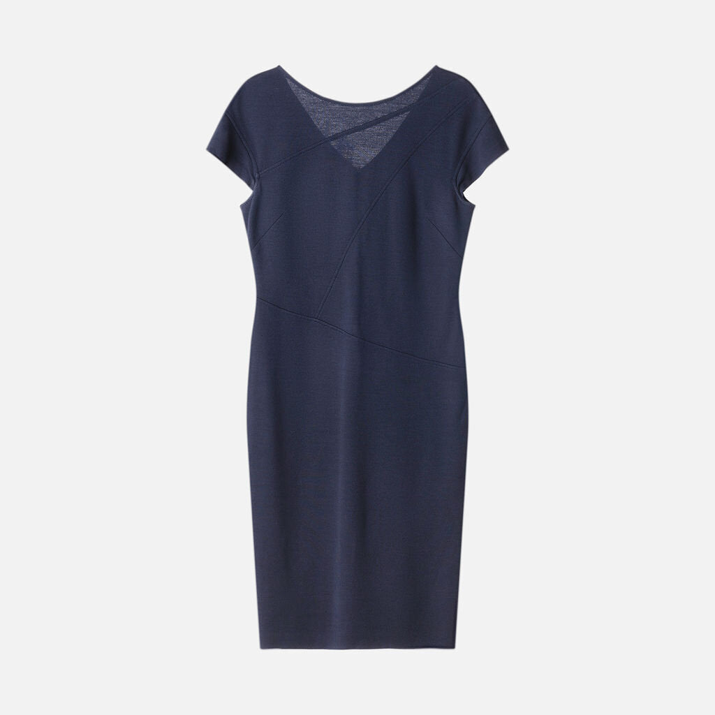 St. John Navy Wool Short Sleeve Dress