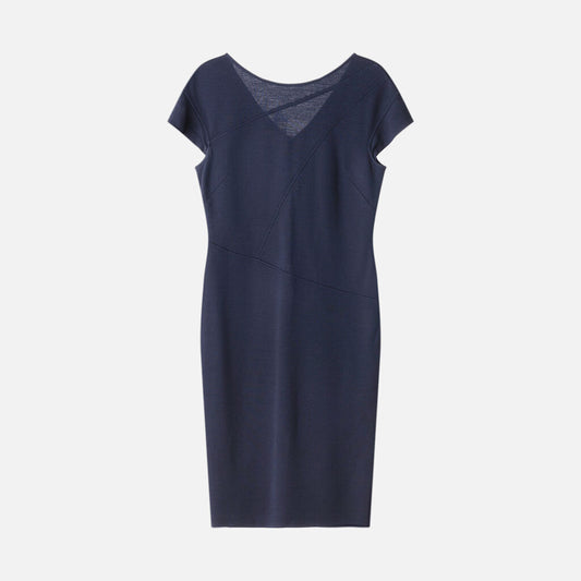 St. John Navy Wool Short Sleeve Dress