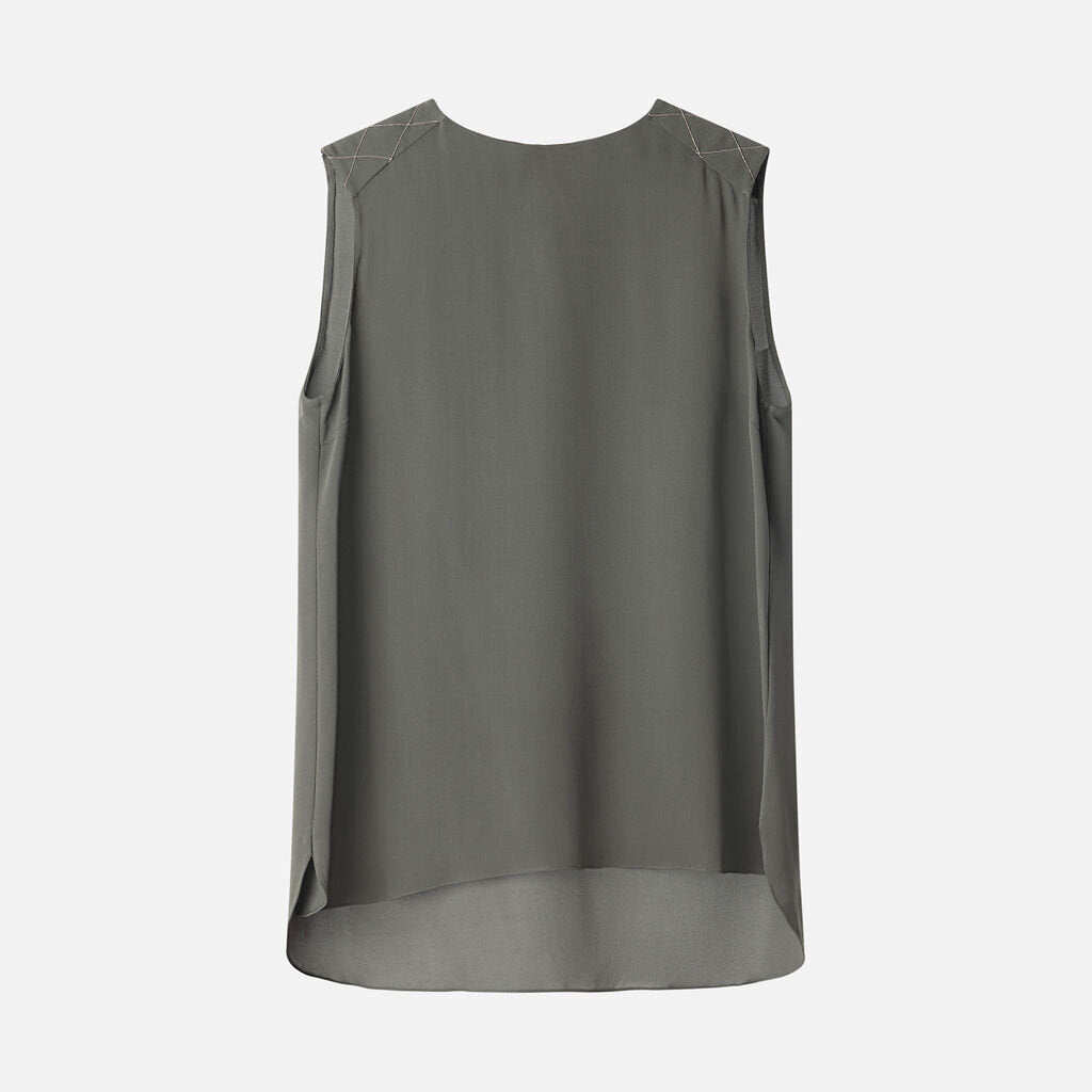 Brunello Green Silk Monili Bead Sleeveless Top