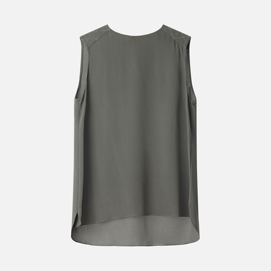 Brunello Green Silk Monili Bead Sleeveless Top