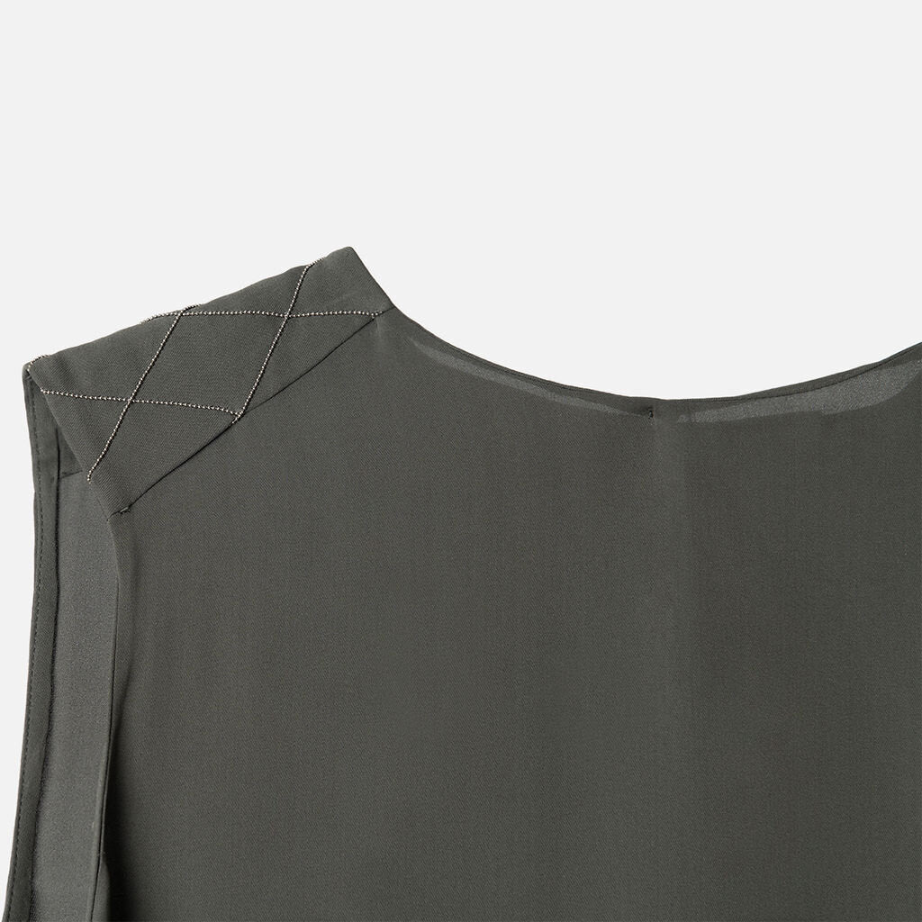 Brunello Green Silk Monili Bead Sleeveless Top