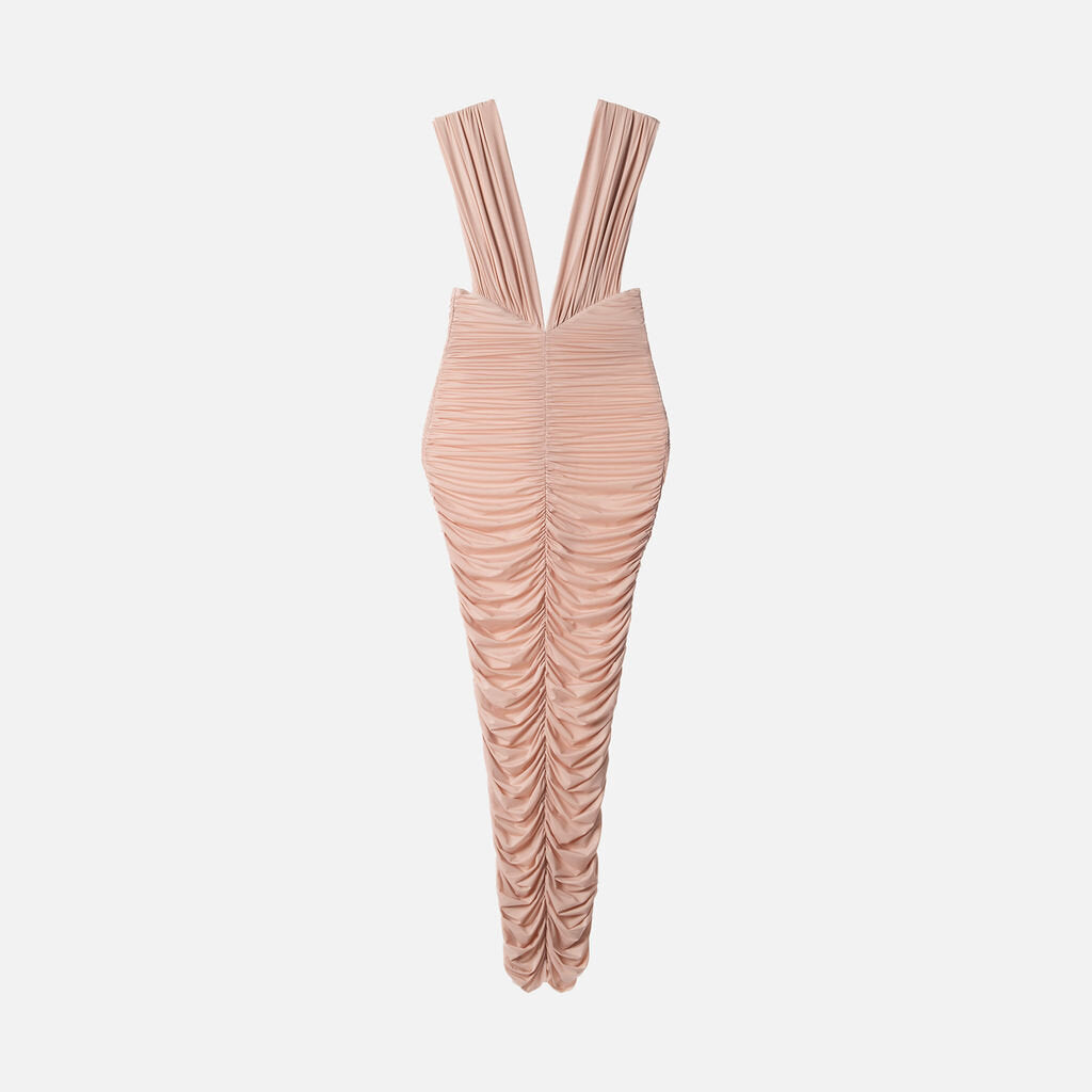 Alex Perry Pink Ruched Stretch Jersey Midi Dress