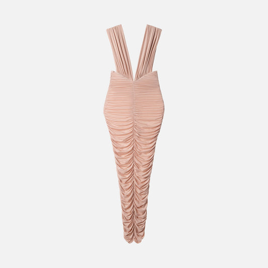 Alex Perry Pink Ruched Stretch Jersey Midi Dress