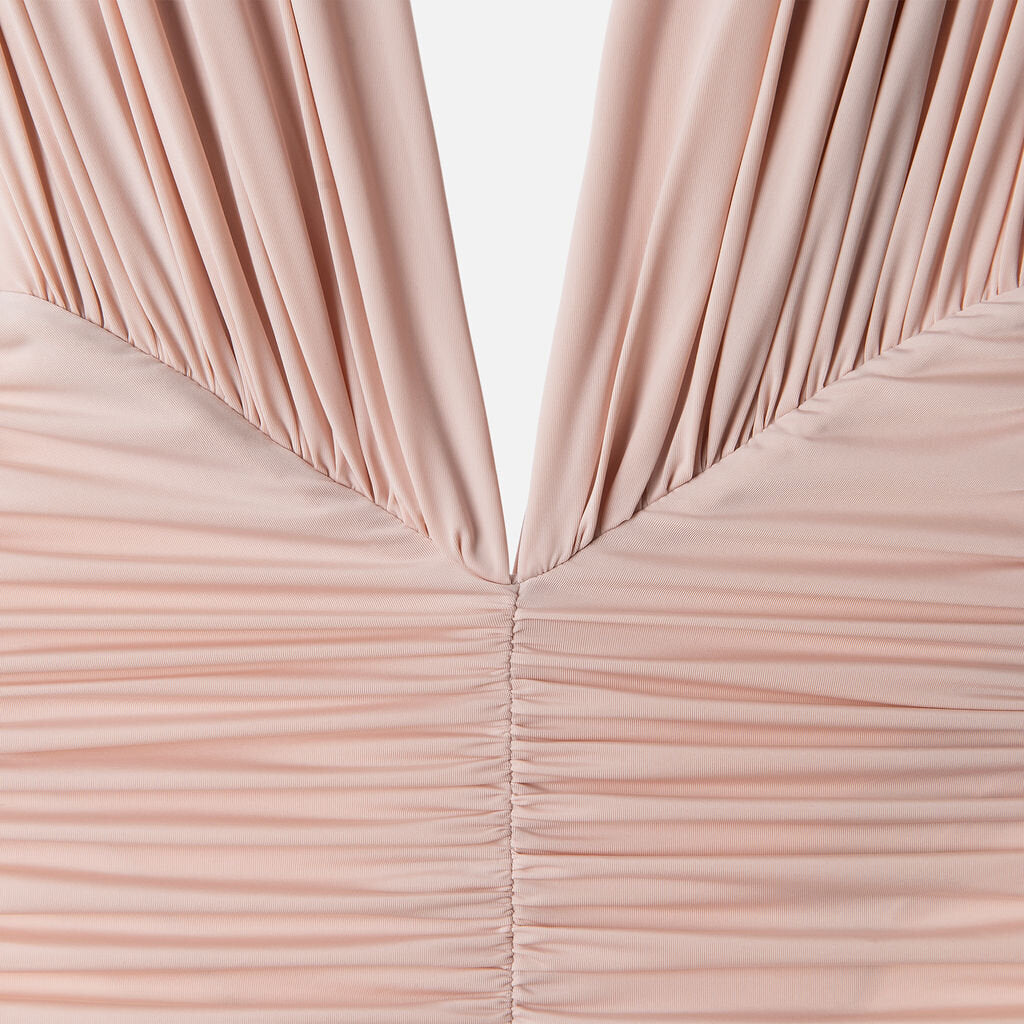 Alex Perry Pink Ruched Stretch Jersey Midi Dress