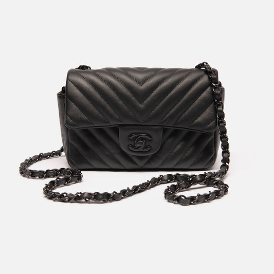 Chanel So Black Chevron Mini Rectangle Class Flap