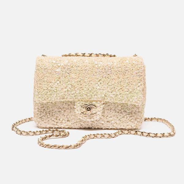 Chanel Pale Green/Cream Ombre Sequin Flap