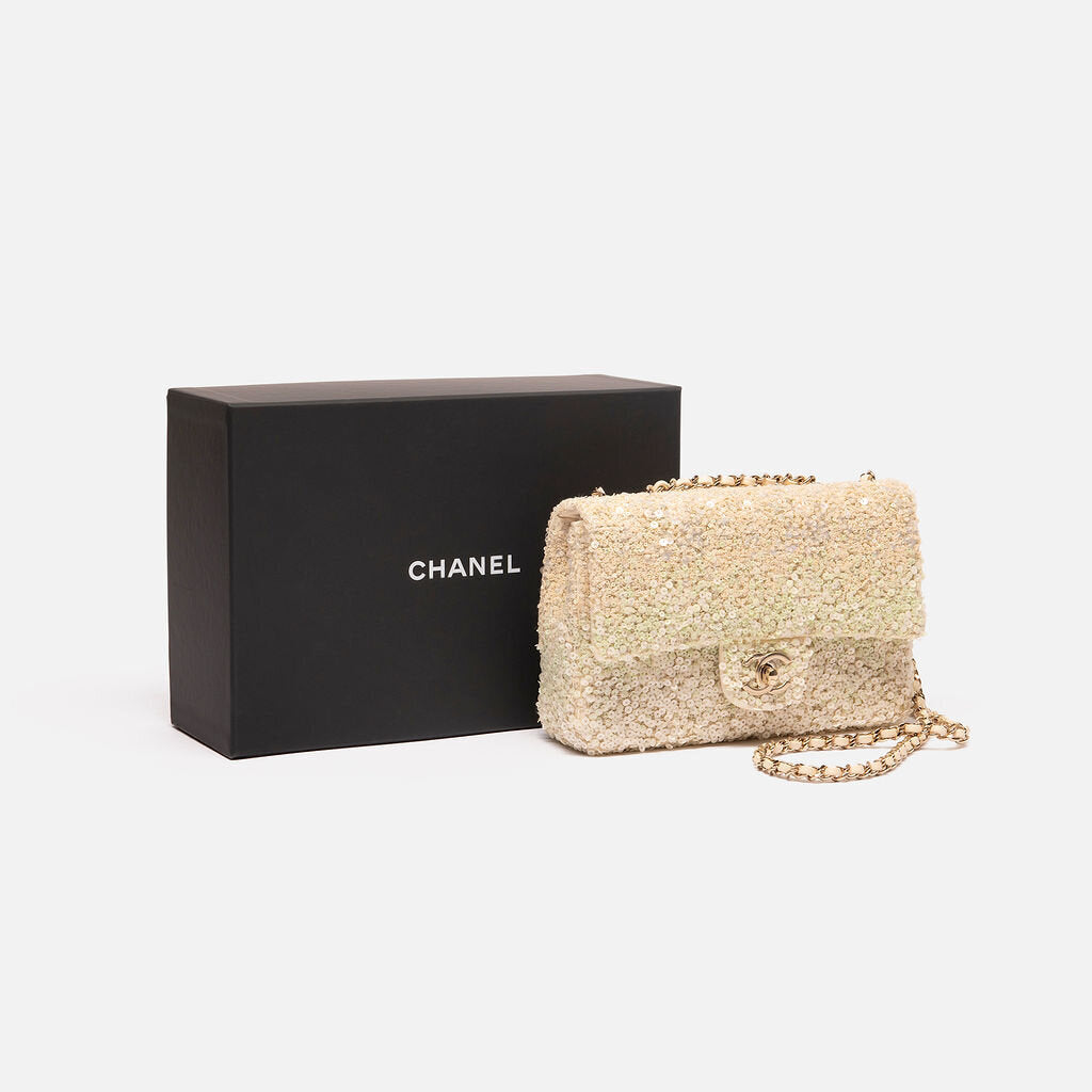 Chanel Pale Green/Cream Ombre Sequin Flap