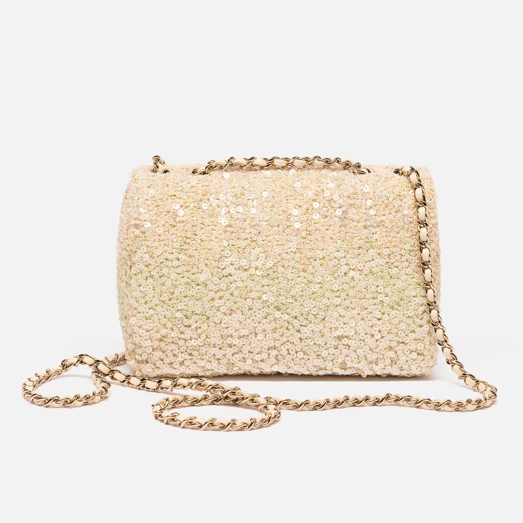 Chanel Pale Green/Cream Ombre Sequin Flap