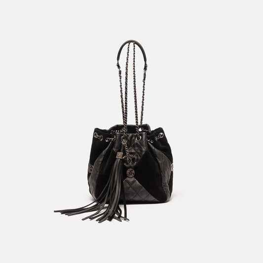 Chanel Black Suede/Leather Bucket Bag on Chain