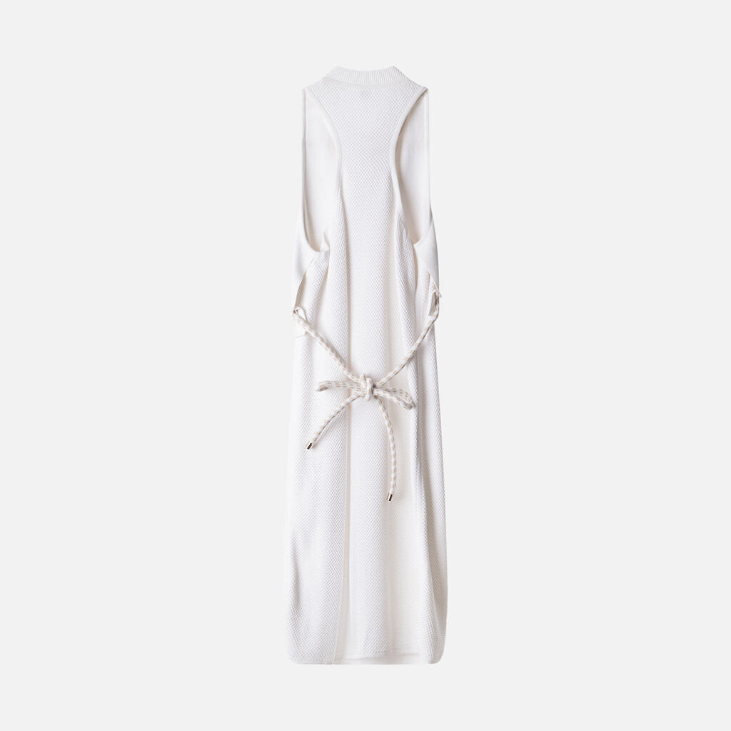 Hermes White & Grey Sleeveless Mini Cotton Blend Tie Dress