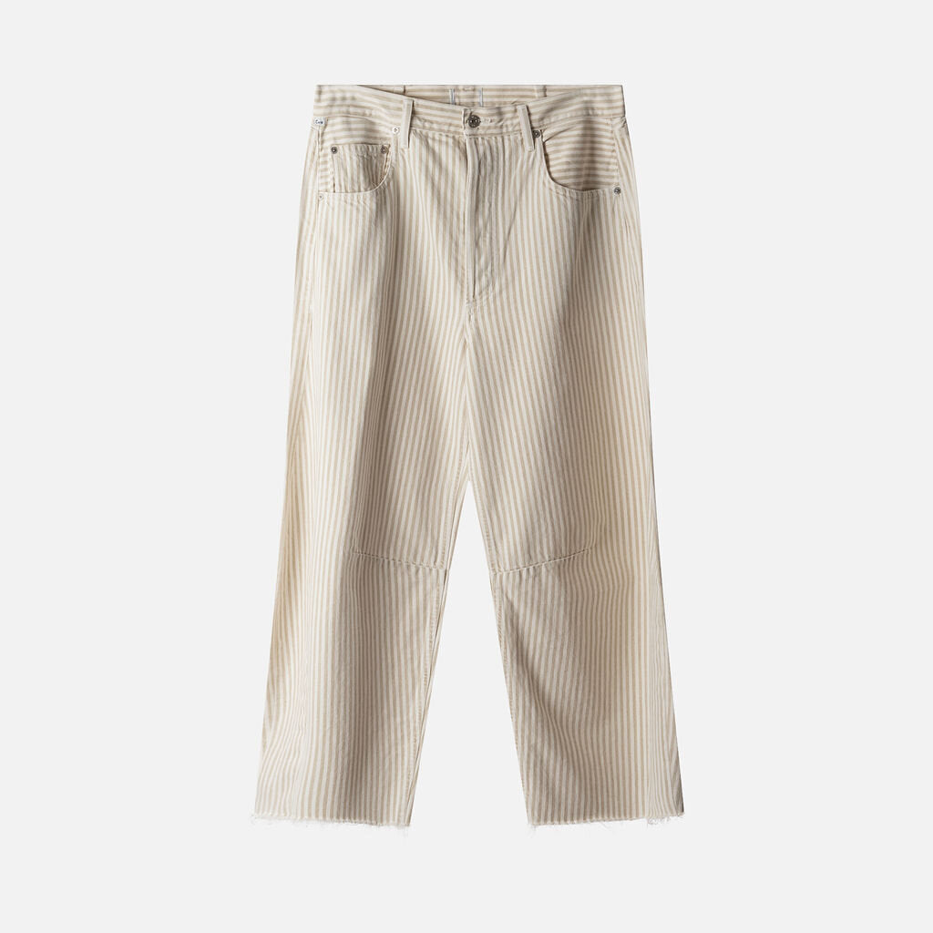 Citizens of Humanity Beige & White Cotton Striped Barrel Jeans