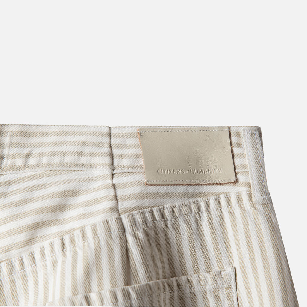 Citizens of Humanity Beige & White Cotton Striped Barrel Jeans