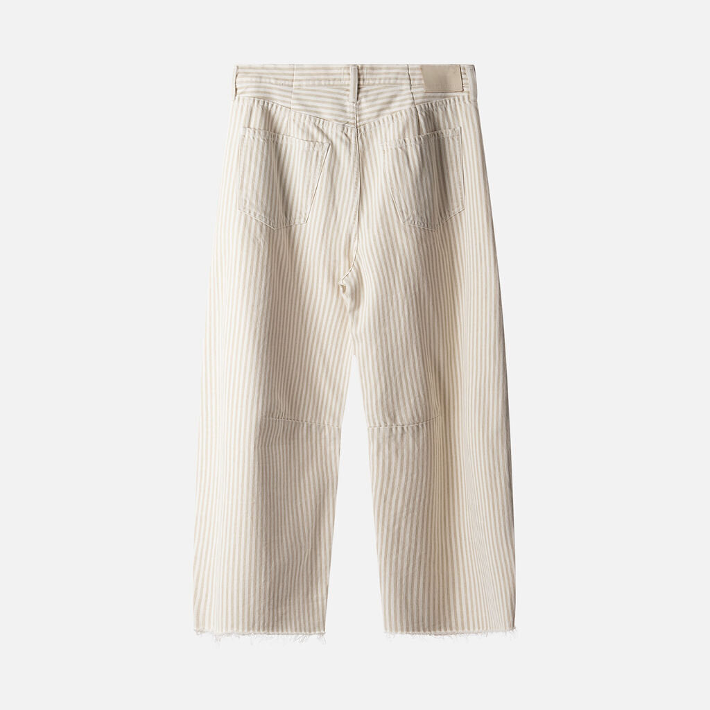 Citizens of Humanity Beige & White Cotton Striped Barrel Jeans