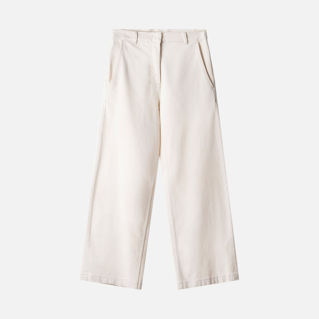 Another Tomorrow Cream Cotton Blend Wide Leg Pant