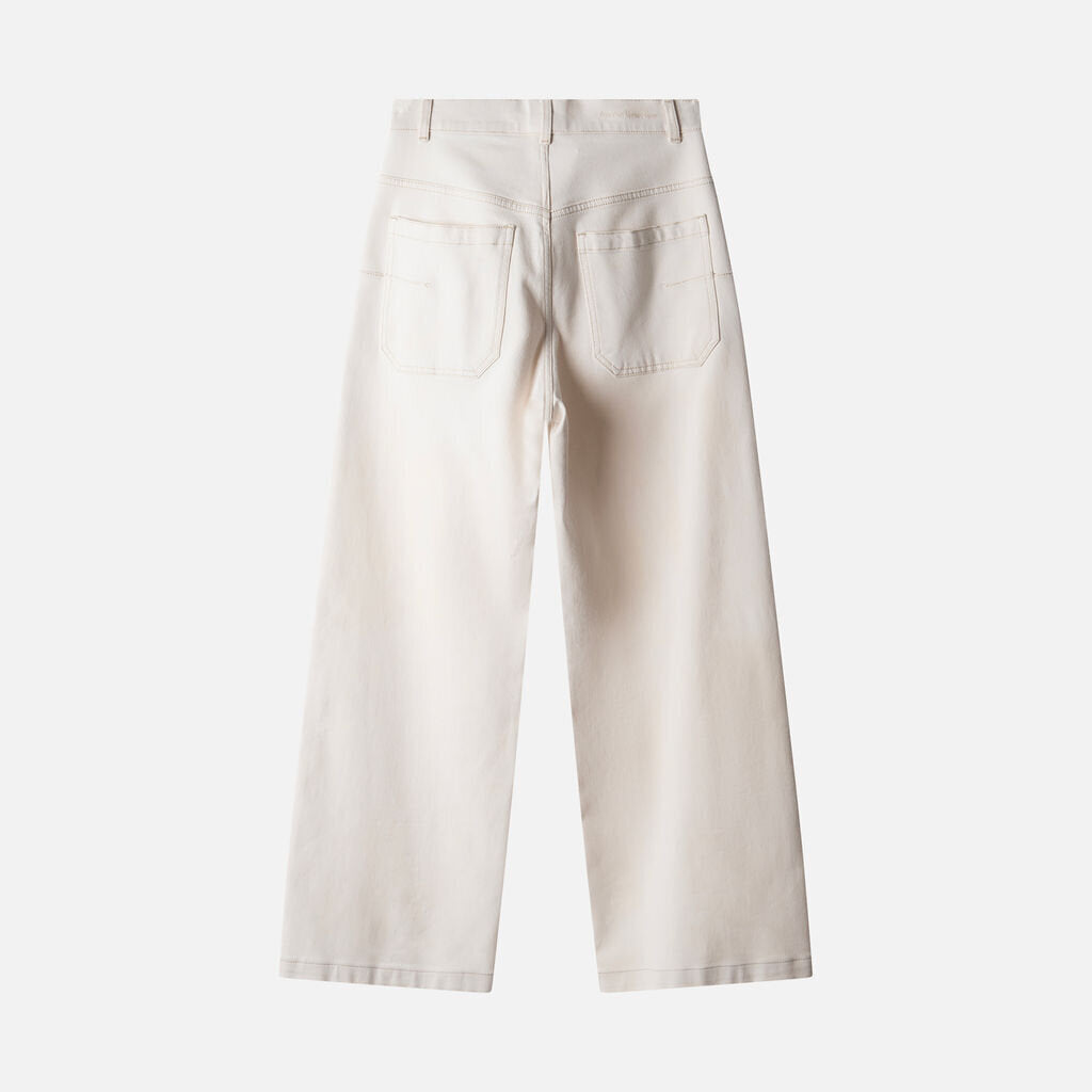 Another Tomorrow Cream Cotton Blend Wide Leg Pant