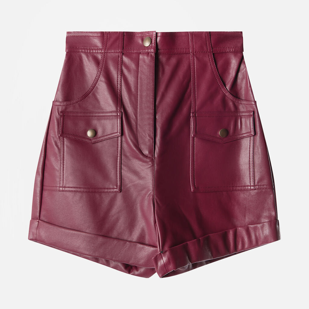 Philosophy di Alberta Ferretti Burgundy Faux Leather Shorts