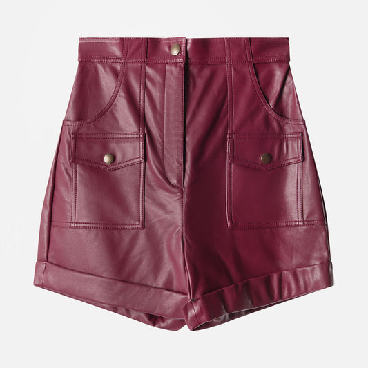 Philosophy di Alberta Ferretti Burgundy Faux Leather Shorts