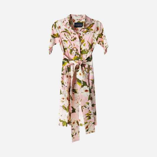 Samantha Sung Pink Floral Cotton Belted Shirt Dress