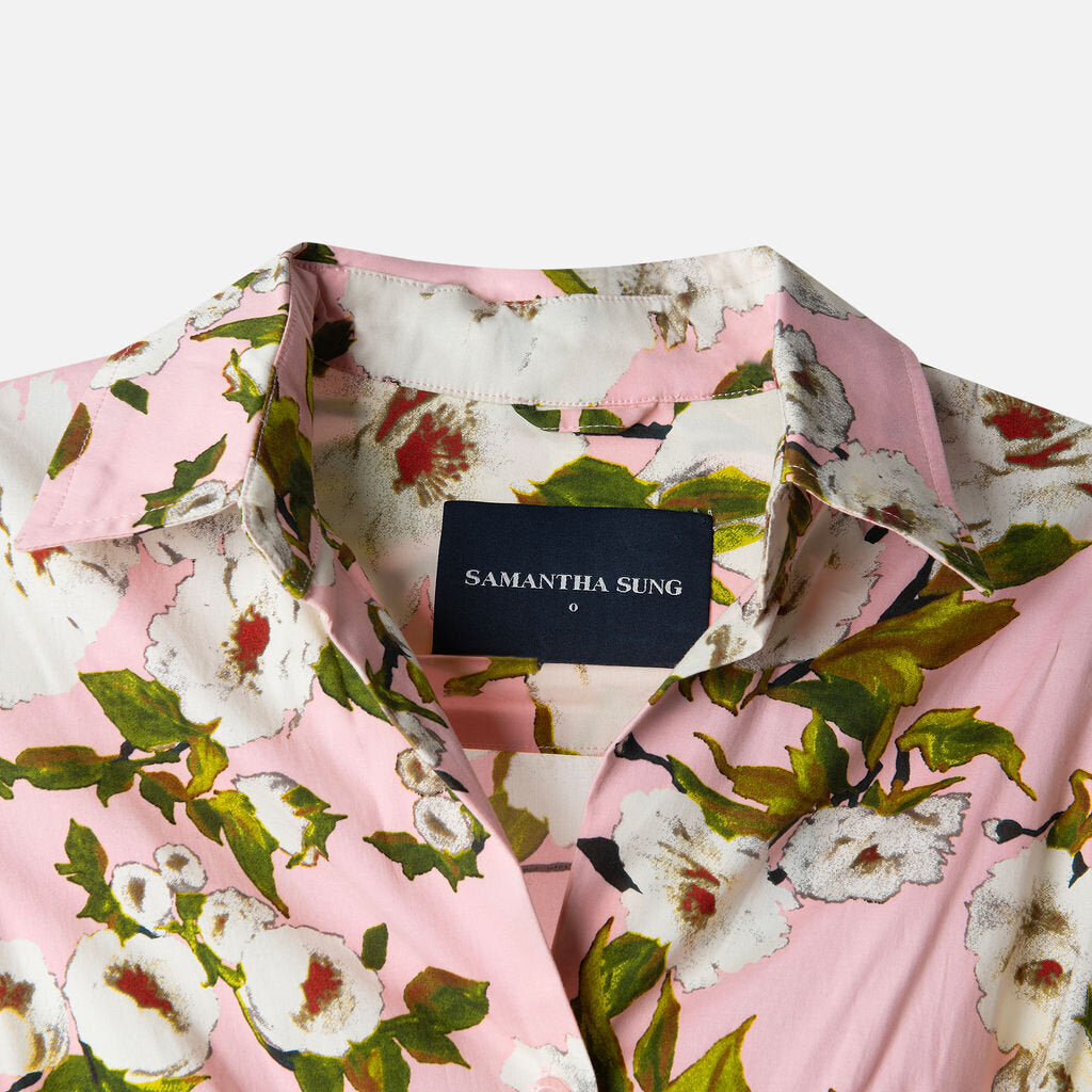 Samantha Sung Pink Floral Cotton Belted Shirt Dress
