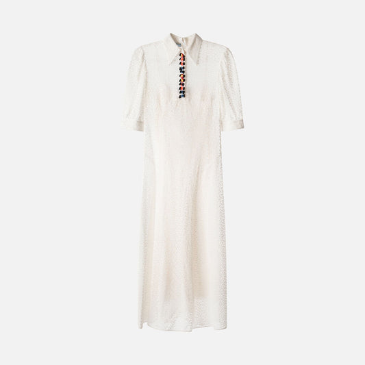 Prada White Lace Crochet Button Maxi Dress