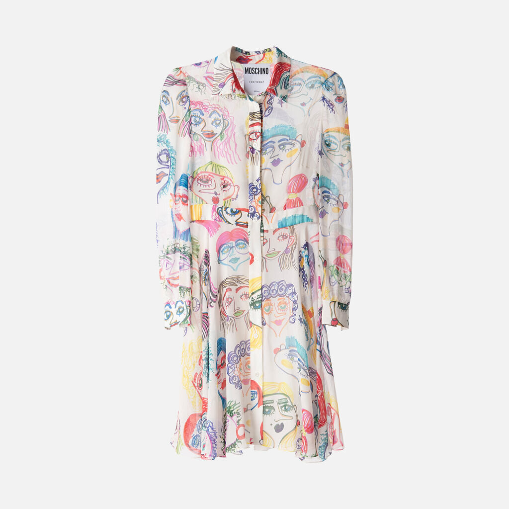 Moschino White Acetate Face Dress