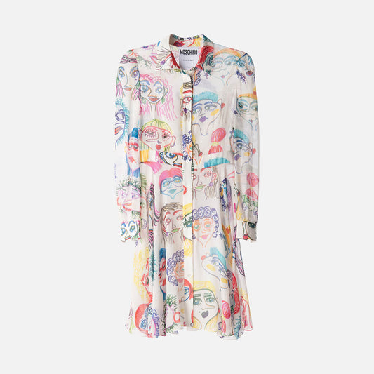 Moschino White Acetate Face Dress
