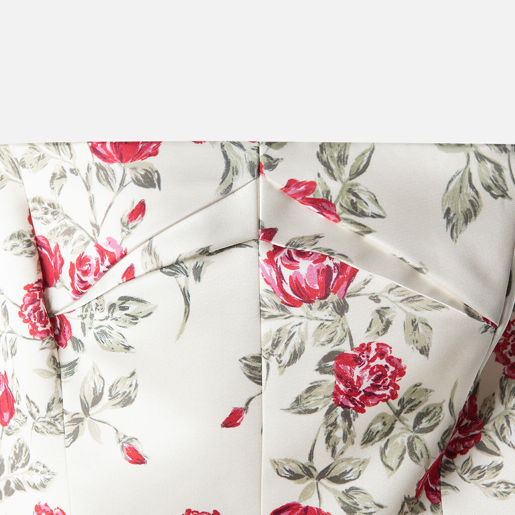 Emilia Wickstead Cream Satin Rose Printed Strapless Dress
