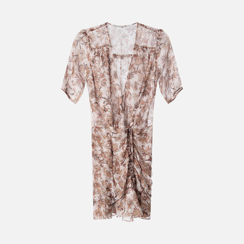 Veronica Beard Brown Floral Silk Ruch Dress