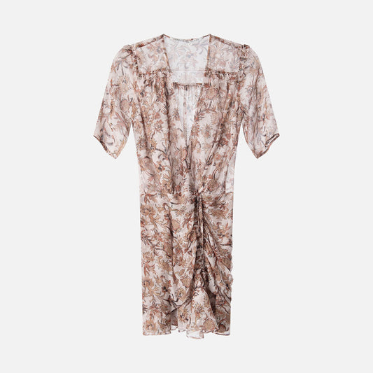 Veronica Beard Brown Floral Silk Ruch Dress