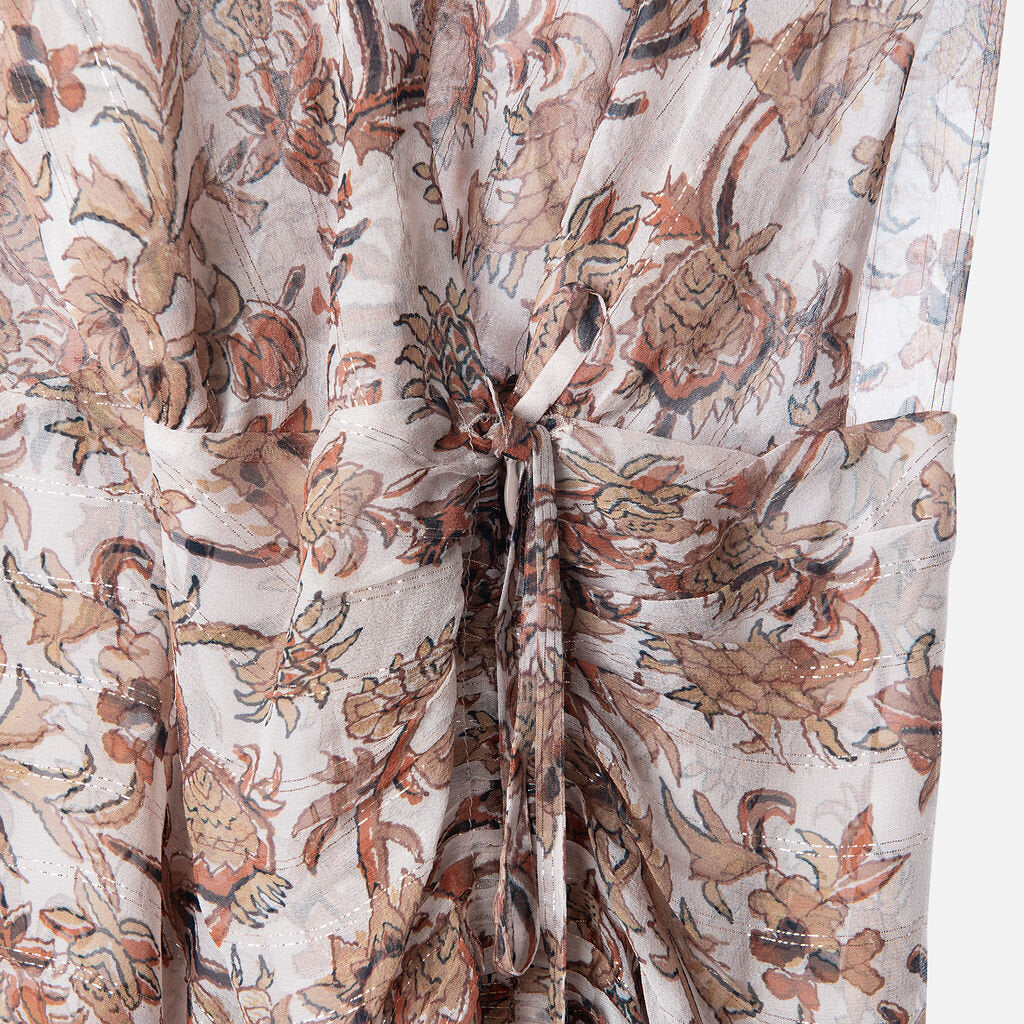 Veronica Beard Brown Floral Silk Ruch Dress